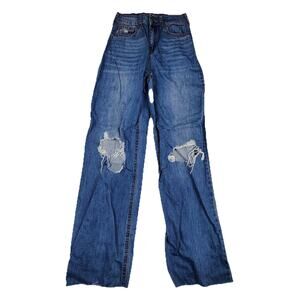 Rewash Wide Leg Jeans Juniors 3/26 Blue Medium Wash High Rise Distressed 26x29.5